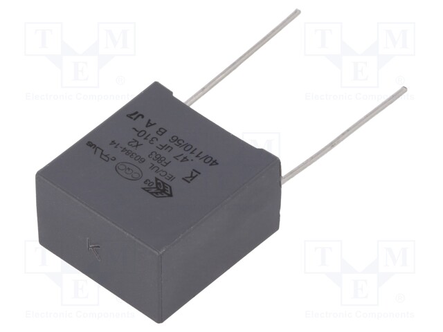 Capacitor: polypropylene; X2; 0.47uF; 15mm; ±10%; 18x19x11mm