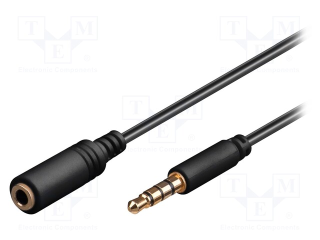 Cable; Jack 3,5mm 4pin plug,Jack 3.5mm 4pin socket; 0.5m; black