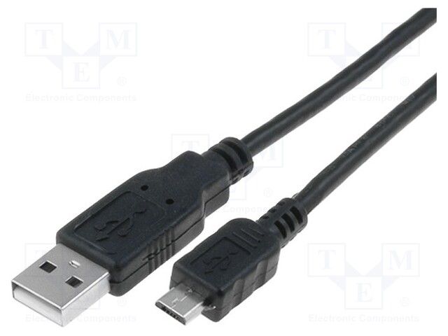 Cable; USB 2.0; USB A plug,USB B micro plug; 0.8m; black