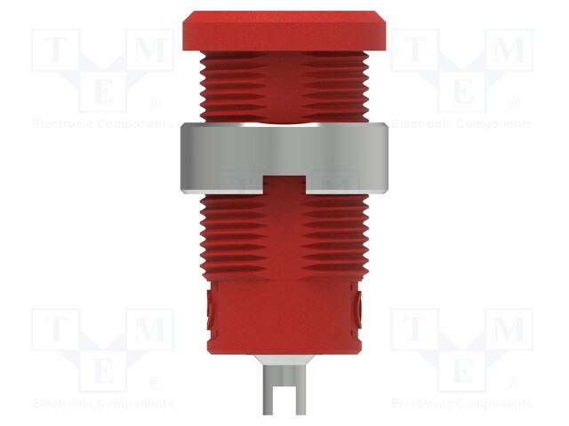 Socket; 4mm banana; 25A; 1kV; red; nickel plated; on panel,screw