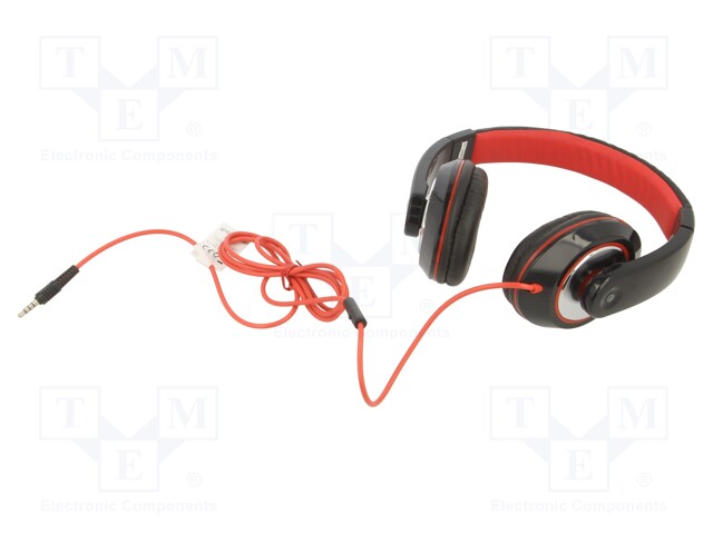 Headphones with microphone; black,red; Jack 3,5mm; headphones