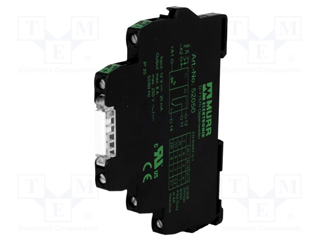 Relay: interface; SPDT; Ucoil: 12VDC; 6A; 6A/250VAC; 6A/20VDC; IP20