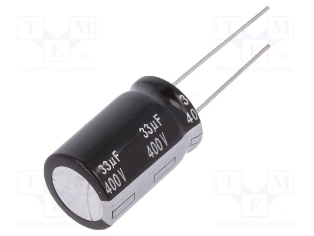 Capacitor: electrolytic; THT; 33uF; 400VDC; Ø16x25mm; Pitch: 7.5mm