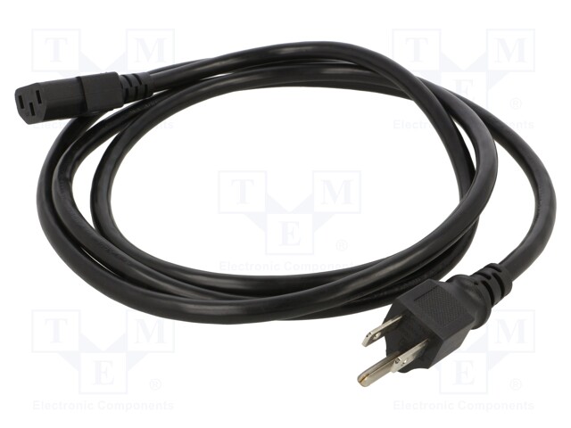 Cable; IEC C13 female,NEMA 5-15 (B) plug; PVC; 2m; black; 3x16AWG