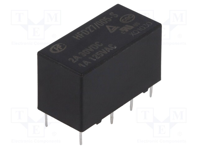 Relay: electromagnetic; DPDT; Ucoil: 5VDC; 1A/125VAC; 2A/30VDC; 2A