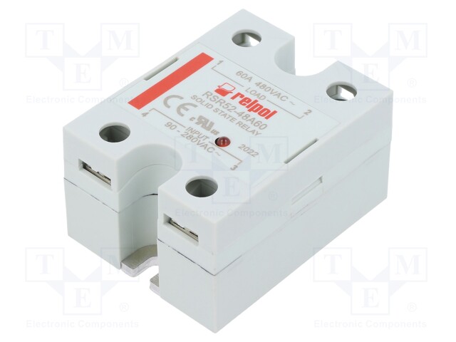 Relay: solid state; Ucntrl: 90÷280VAC; 60A; 48÷530VAC; -30÷80°C