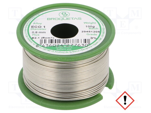 Soldering wire; Sn99,3Cu0,7; 0.8mm; 0.1kg; lead free; 220°C