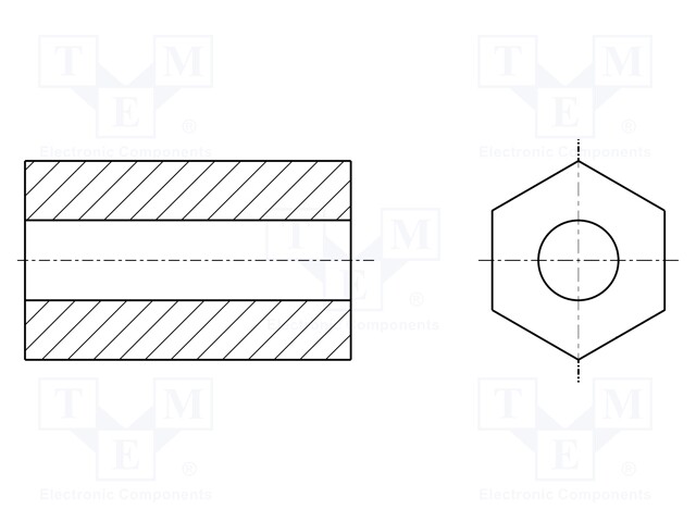 Spacer sleeve; hexagonal; PBT; L: 8mm; Øint: 2.95mm