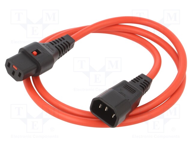 Cable; IEC C13 female,IEC C14 male; 1m; with IEC LOCK locking