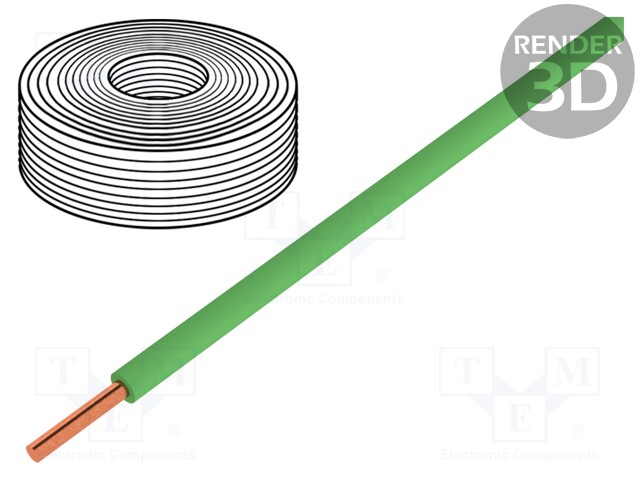 Wire; 0.2mm2; solid; Cu; PVC; green; 60V; 10m; 1x0.2mm2