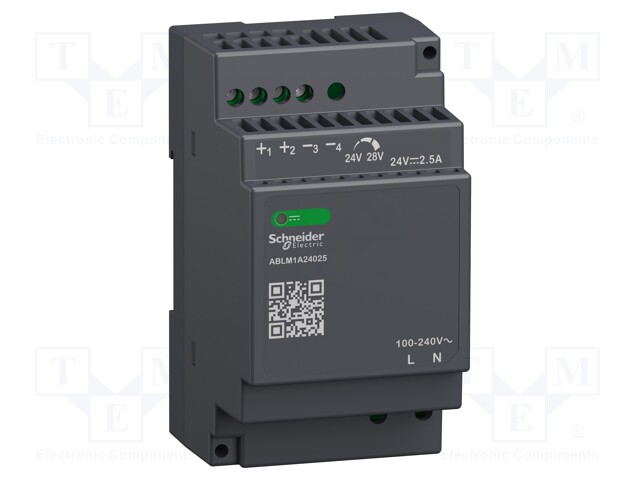 Power supply: switched-mode; 60W; 24VDC; 24÷28VDC; 2.5A; 90÷264VAC