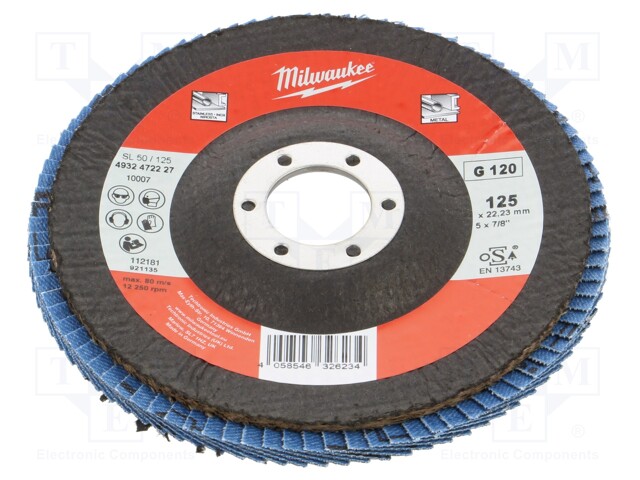 Flap grinding wheels; Ø: 125mm; Øhole: 22.2mm; Granularity: 120