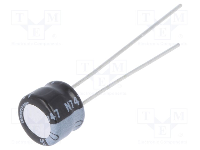 Capacitor: electrolytic; THT; 10uF; 50VDC; Ø6.3x5mm; Pitch: 2.5mm