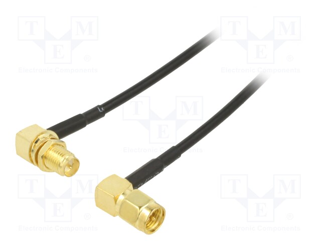 Cable; 50Ω; 0.5m; RP-SMA female,SMA plug; black; angled