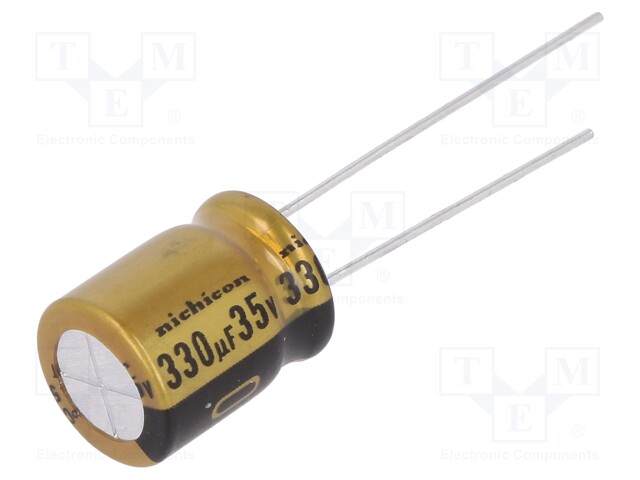 Capacitor: electrolytic; THT; 330uF; 35VDC; Ø10x12.5mm; Pitch: 5mm