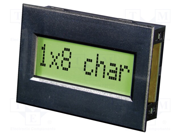 Display: LCD; alphanumeric; 8x1; 77x54mm; LED; Char: 11.48mm; 5VDC