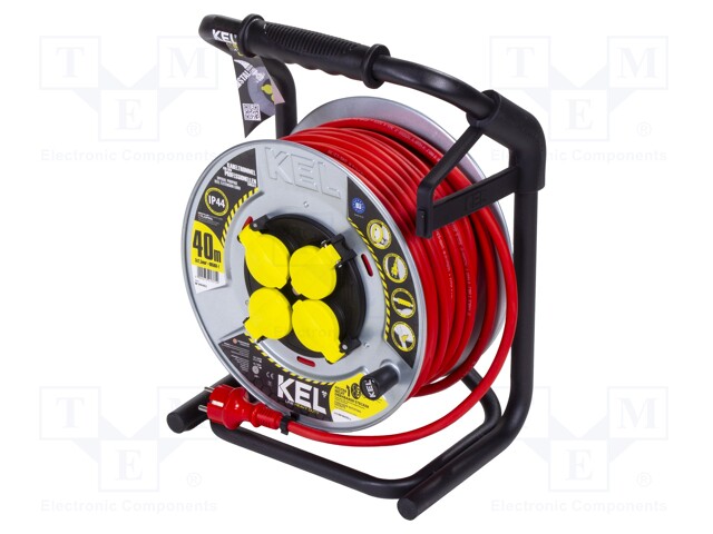 Extension lead; reel,with non-rotating sockets; Sockets: 4; red