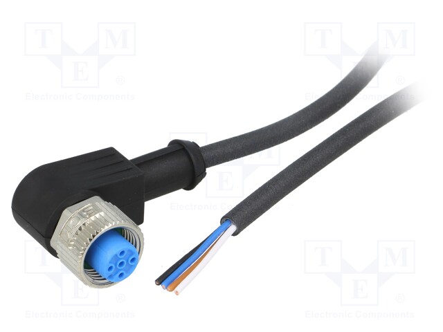 Connection lead; M12; PIN: 4; angled; 5m; plug; 250VAC; 4A; -40÷80°C