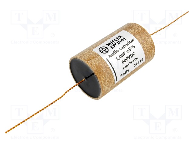 Capacitor: copper-polypropylene-paper; 1uF; 600VDC; ±5%; Ø44x70mm