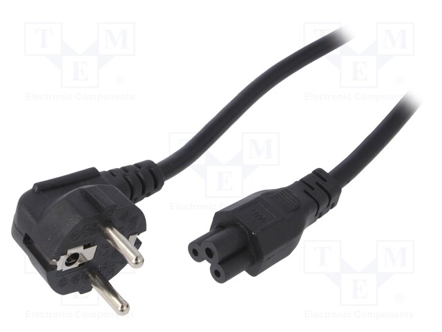 Cable; CEE 7/7 (E/F) plug angled,IEC C5 female; 1.5m; black; PVC