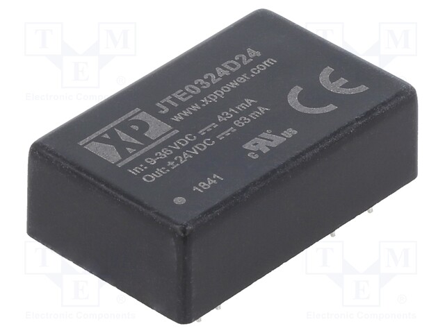 Isolated Board Mount DC/DC Converter, 1.5kV Isolation, ITE, 2 Output, 3 W, 24 V, 63 mA, -24 V