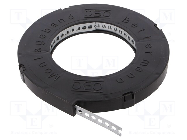 Perforated strap; steel; W: 12mm; Holes pitch: 14.4mm; L: 10m; D: 1mm