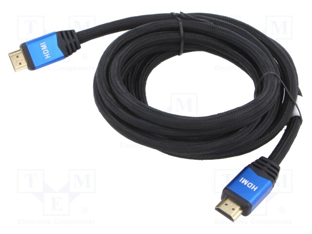 Cable; HDMI 2.0; HDMI plug,both sides; textile; 3m; black; 28AWG