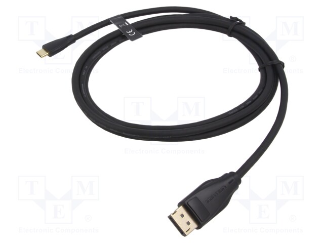 Adapter; DisplayPort plug,USB C plug; gold-plated; 2m; black; PVC