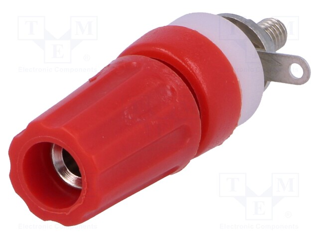 Socket; 4mm banana; 15A; 250VDC; L: 45mm; red; nickel plated