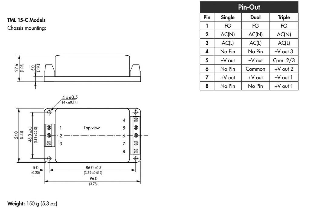 15W; 5VDC; 96x54x27.6mm; 3000mA; 150g; Converter: AC/DC; -25÷60°C