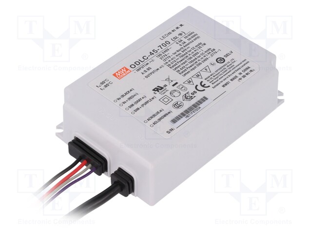 Power supply: switched-mode; LED; 45W; 38÷64VDC; 700mA; 90÷295VAC