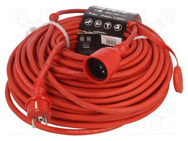 Extension lead; Sockets: 1; rubber; red; 50m; 16A; PROFESSIONAL