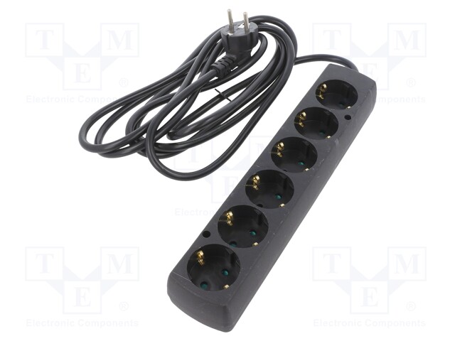 Extension lead; Schuko; Sockets: 6; black; 3x1,5mm2; 3m; 16A