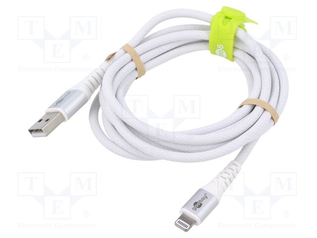 Cable; USB 2.0; Apple Lightning plug,USB A plug; 2m; white; 60W