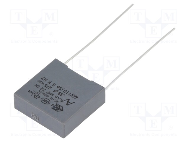 Capacitor: polypropylene; X2; 330nF; 15mm; ±20%; 18x6x17.5mm