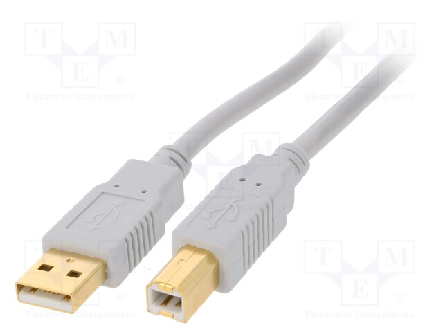 Cable; USB 2.0; USB A plug,USB B plug; gold-plated; 1m; grey