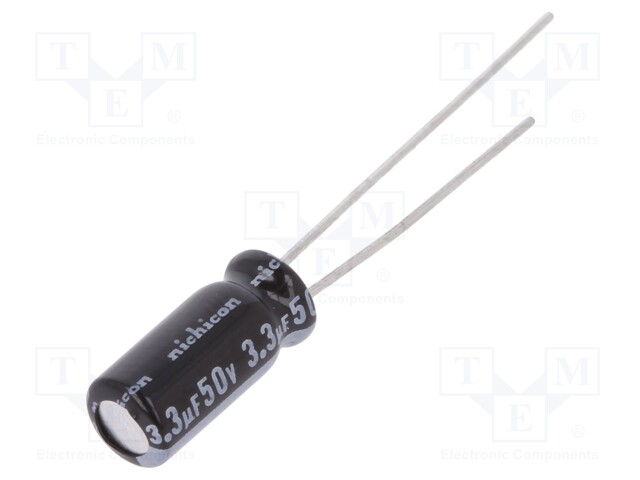 Capacitor: electrolytic; THT; 3.3uF; 50VDC; Ø5x11mm; Pitch: 2mm