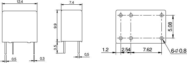 Relay: electromagnetic; SPDT; Ucoil: 12VDC; Icontacts max: 1A; PCB