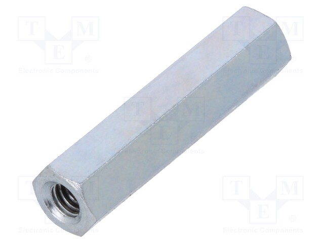 Screwed spacer sleeve; Int.thread: M4; 30mm; hexagonal; steel