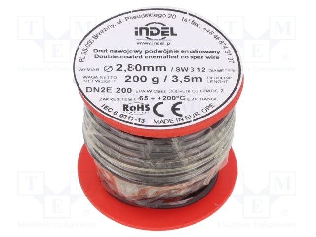 Coil wire; double coated enamelled; 2.8mm; 200g; -65÷200°C