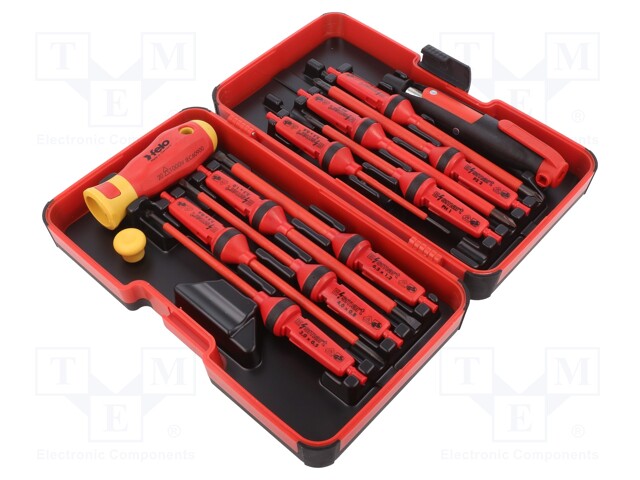 Kit: screwdrivers; Pcs: 14; insulated; 1kVAC; plastic box