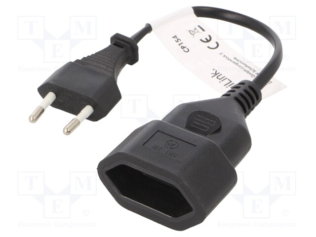 Cable; CEE 7/16 (C) socket,CEE 7/16 (C) plug; 0.2m; Sockets: 1