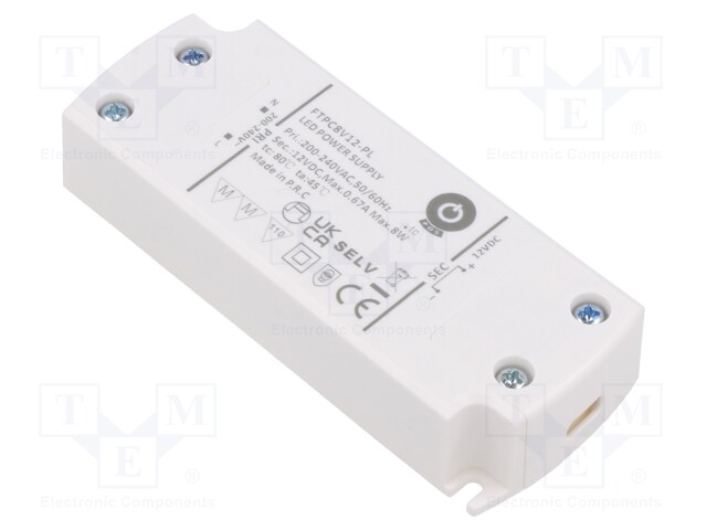 Power supply: switched-mode; LED; 8W; 12VDC; 670mA; 200÷240VAC