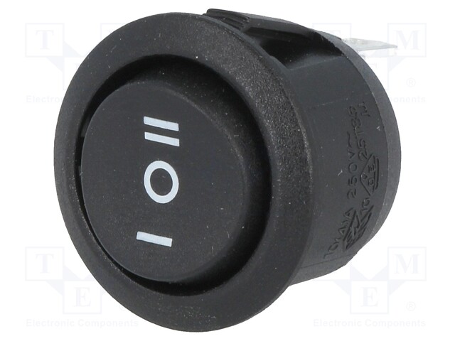ROCKER; SP3T; Pos: 3; (ON)-OFF-(ON); 10A/250VAC; black; none; 50mΩ