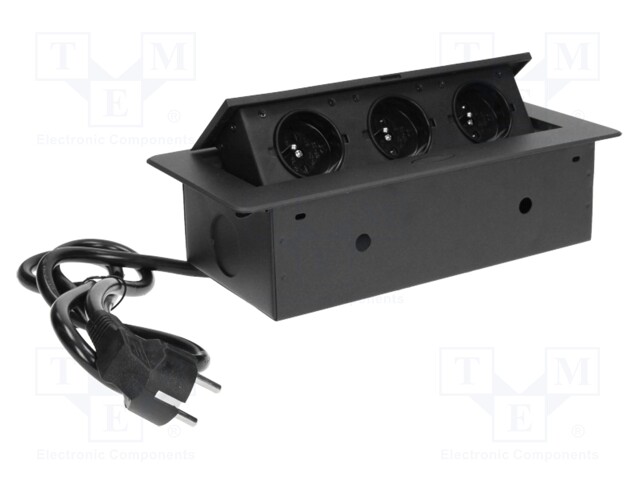 Plug socket strip: furniture; IP20; 3600W; black; 250VAC