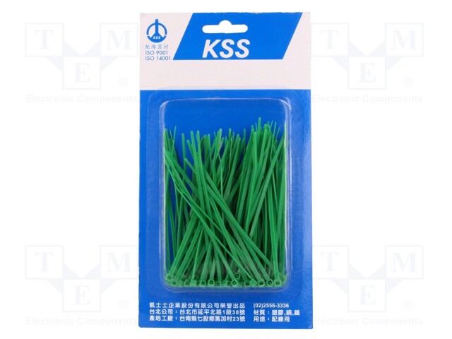 Cable tie; L: 100mm; W: 2.5mm; polyamide; 78.5N; green; 100pcs.