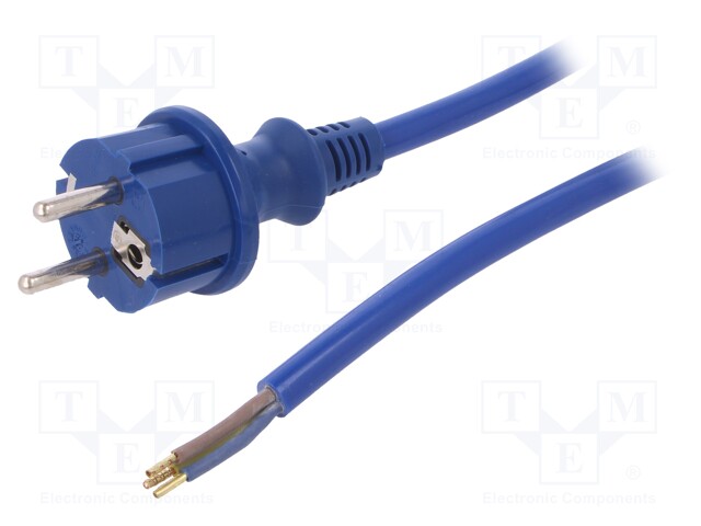 Cable; SCHUKO plug,CEE 7/7 (E/F) plug,wires; 3m; blue; rubber