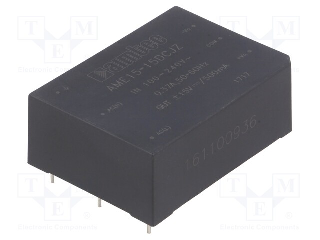 Converter: AC/DC; 15W; Uout: 15VDC; Iout: 0.5A; 83%; Mounting: PCB