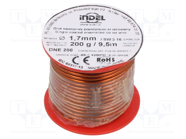 Coil wire; single coated enamelled; 1.7mm; 200g; -65÷200°C