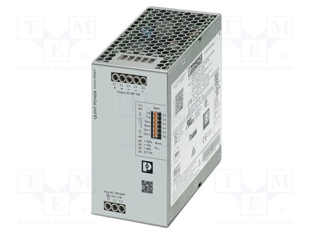 Power supply: switched-mode; 480W; 48÷56VDC; 48VDC; 10A; IP20; 94%